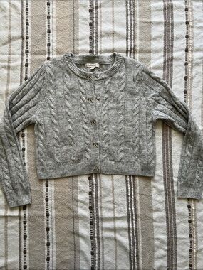 Francesca's Collections Gray Cable-Knit Bow-Button Cardigan